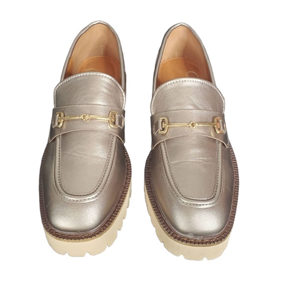 Ccocci Megan Lug Sole Chunky Sole Gold Chain Detail Loafers Pewter Womens 7.5 - Picture 1 of 13